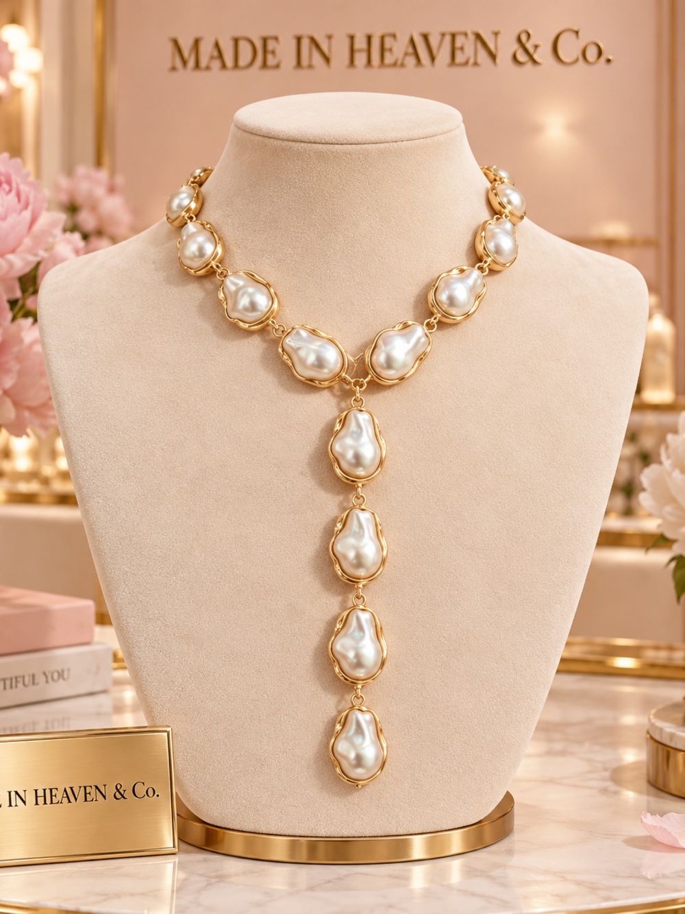 Gold Pearl Y-Drop Necklace
